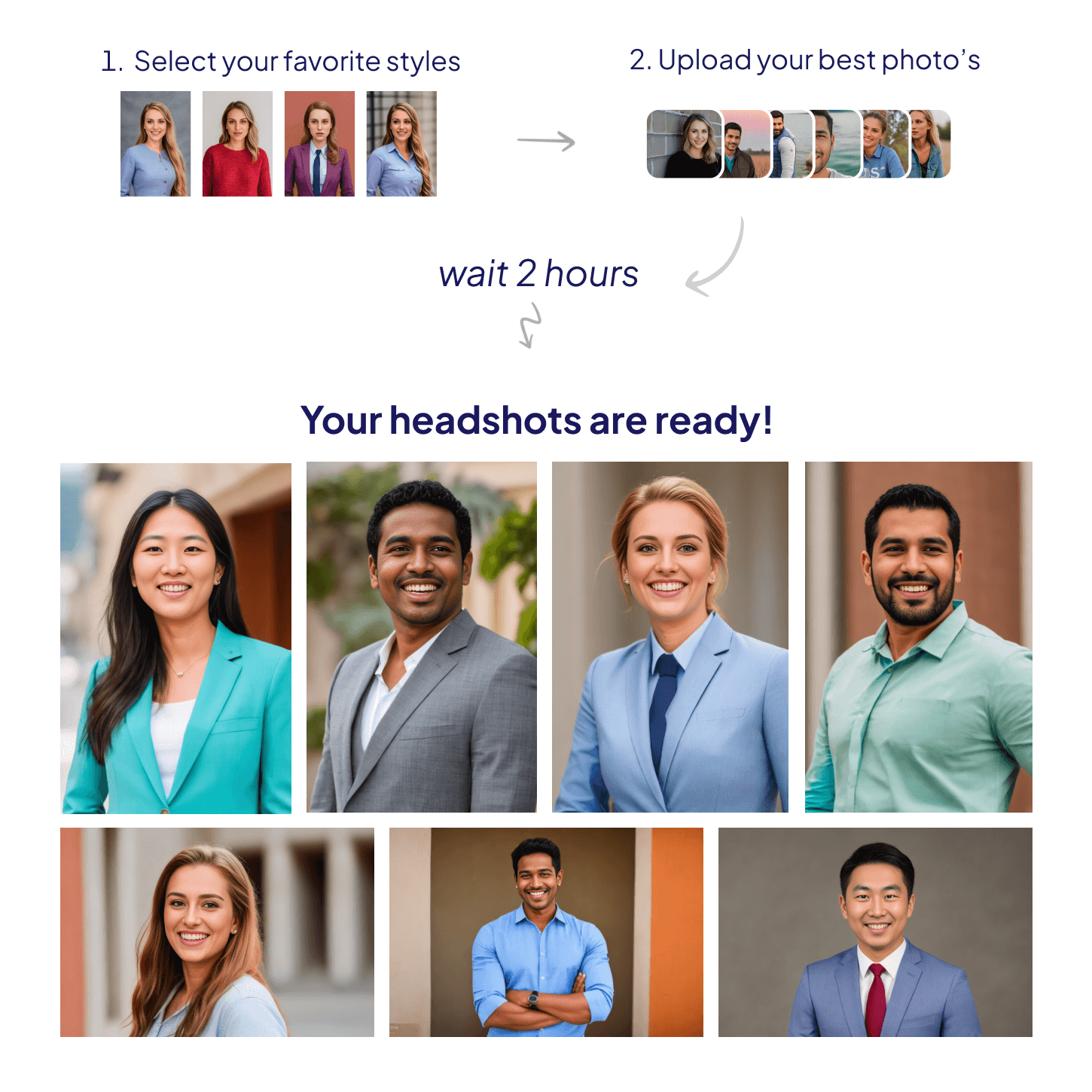 Example of professional headshots created with CareerShotAI
